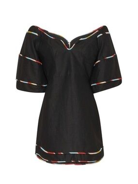 Farm Rio Colored Stripes Puffed Short-Sleeve Mini Dress | M